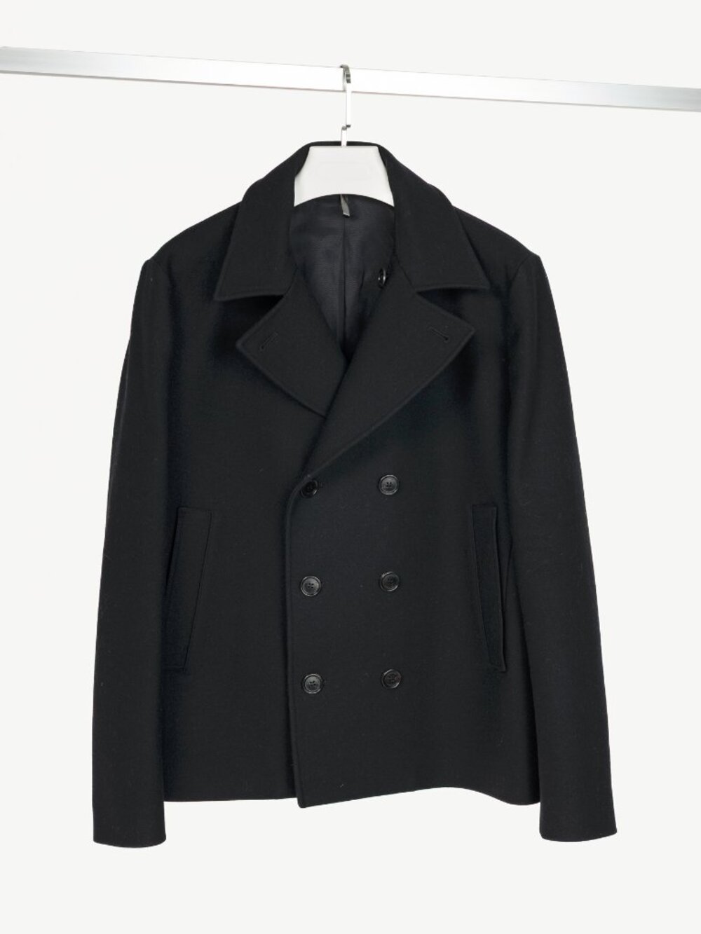 Dior Black Wool-Blend Short Double-Breasted Peacoat